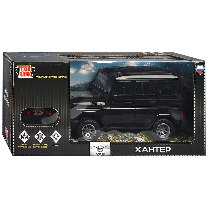 Фото к товару Машина UAZ Hunter 30 см, р/у (свет, черный) в коробке Машина UAZ Hunter 30 см, р/у (свет, черный) в коробке