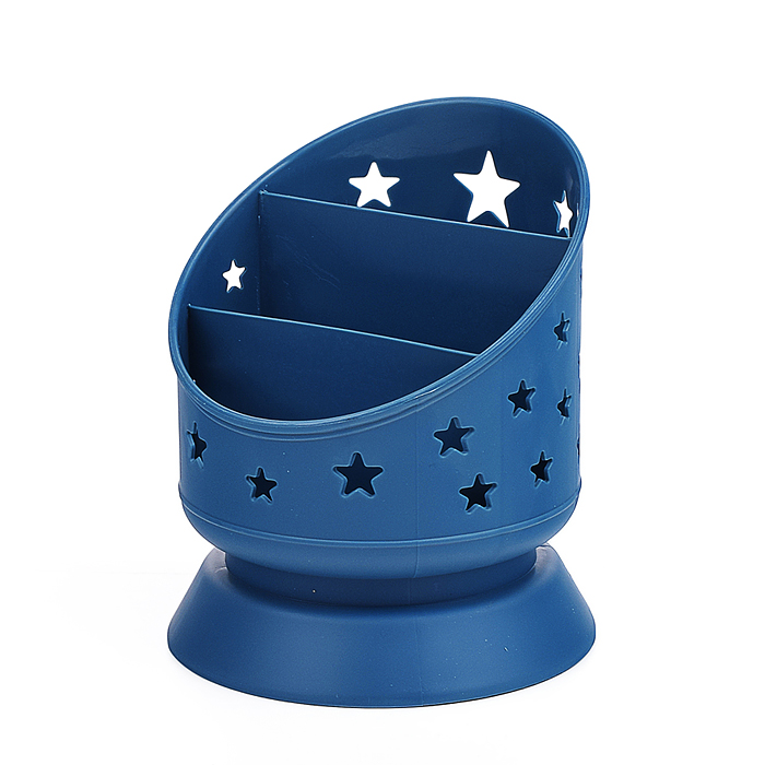 Стакан для канцелярии 3 отд. 135х115х115 мм синий пластик