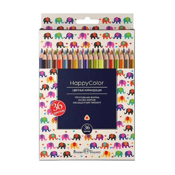 Карандаши цветные "Happycolor", 36 цв. 6 видов