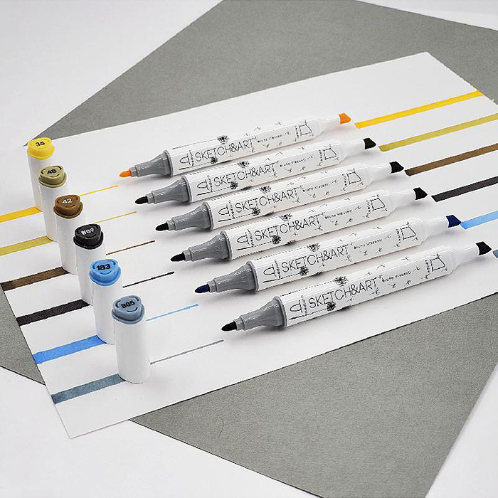 Фото к товару Набор двусторонних скетч-маркеров "Sketch&art. Архитектура", 6 цв. Набор двусторонних скетч-маркеров "Sketch&art. Архитектура", 6 цв.