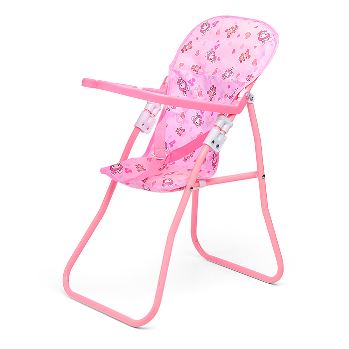 Фото к товару Кукольный стульчик для кормления 828 (металлический, складной, цвет розовый, с принтом) в пакете Кукольный стульчик для кормления 828 (металлический, складной, цвет розовый, с принтом) в пакете