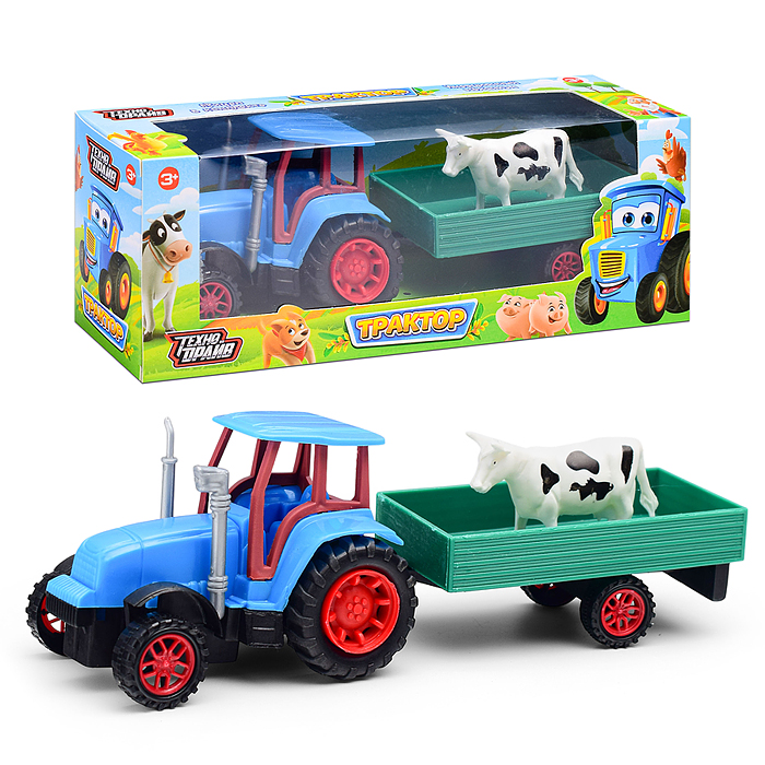 Трактор с прицепом, фигурка, коробка 30х8х10,5 см 