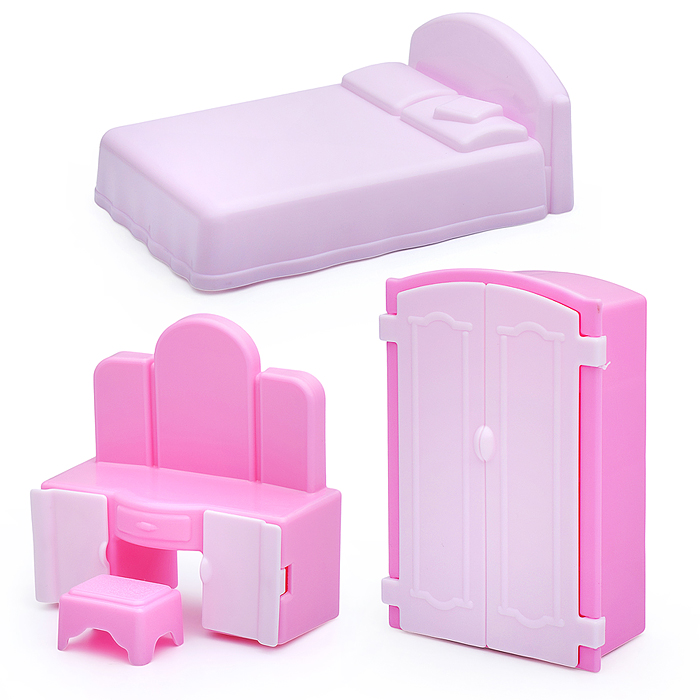 Набор мебели для кукол "Спальня" (4 пред.) (европодвес) Набор мебели для кукол "Спальня" (4 пред.) (европодвес)