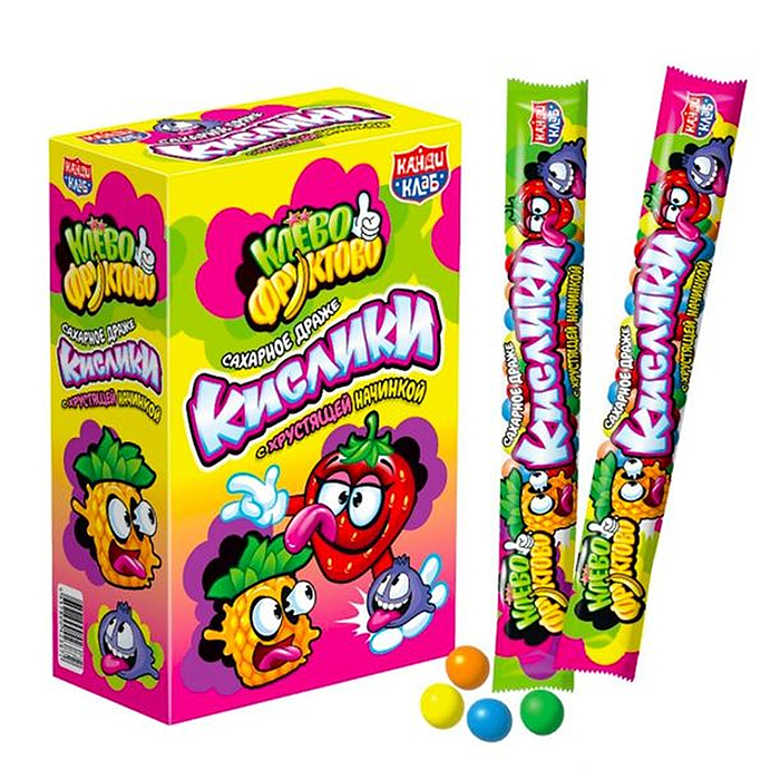Сахарное драже с хрустящей начинкой "Кислики Клево-Фруктово" 18г (30шт)