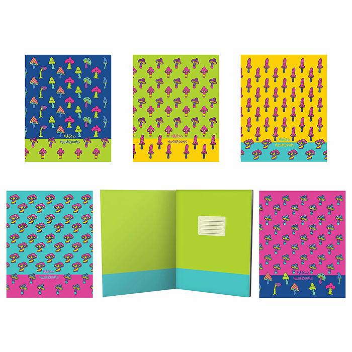 Тетрадь 48л А5 клетка "Волшебные грибочки" металл пленка, конгрев,обложка - картон мелован. блок 70г Тетрадь 48л А5 клетка "Волшебные грибочки" металл пленка, конгрев,обложка - картон мелован. блок 70г