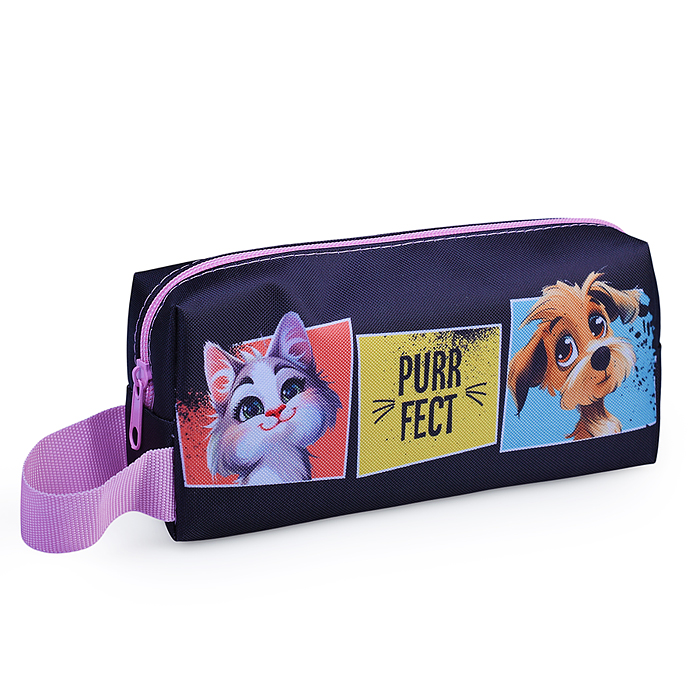 Пенал-косметичка на молнии, двухсторонняя печать, ткань с ручкой 200/90/40 "PURRFECT" 2025