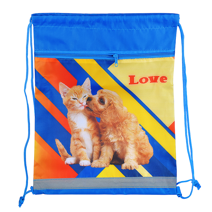 Сумка для сменной обуви, ткань, дизайн, с карманом и светоотражающей полосой "Пушистики друзья"