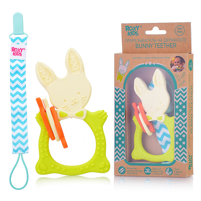 Универсальный прорезыватель BUNNY с держателем. Цвет зелёный. Универсальный прорезыватель BUNNY с держателем. Цвет зелёный.