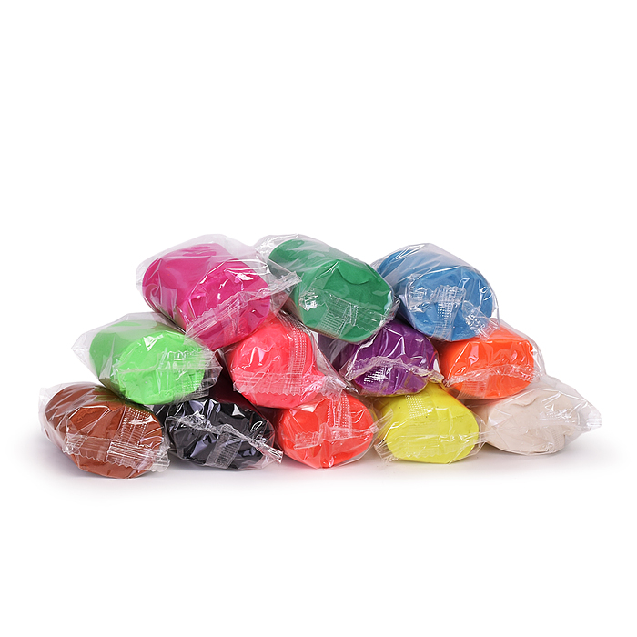 Тесто для лепки в коробке 12 цветов по 50гр, 9 форм, скалка, 600гр, 