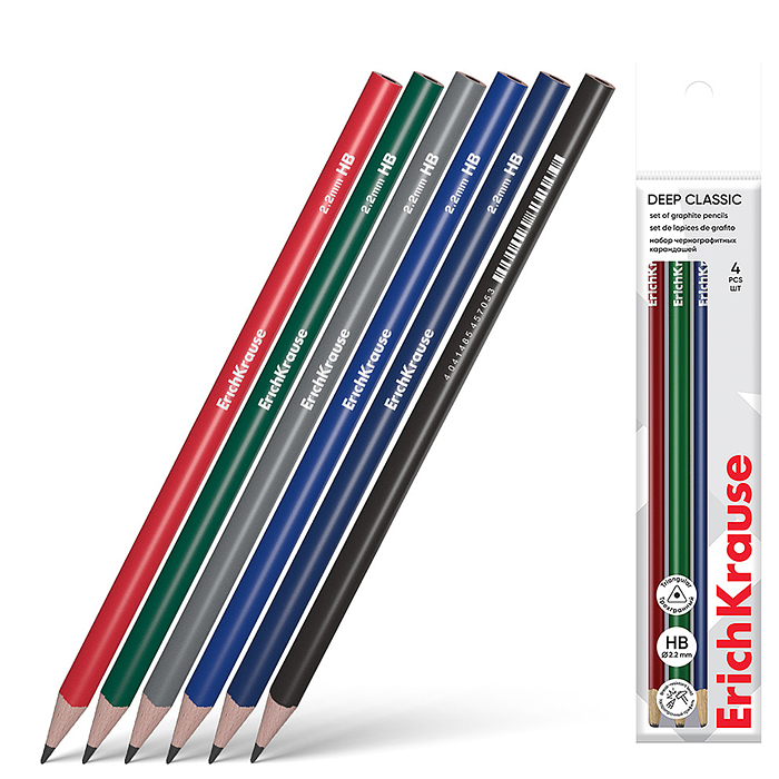 Набор из 4 чернографитных карандашей Deep Classic triangular, трехгранных, HB (в пакете)