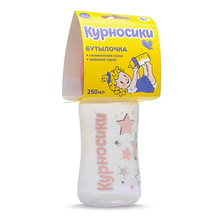 Фото к товару Бутылочка широкое горло с силиконовой соской без ручек "Звезды" розовый, 250 мл Бутылочка широкое горло с силиконовой соской без ручек "Звезды" розовый, 250 мл