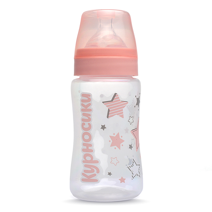 Фото к товару Бутылочка широкое горло с силиконовой соской без ручек "Звезды" розовый, 250 мл Бутылочка широкое горло с силиконовой соской без ручек "Звезды" розовый, 250 мл