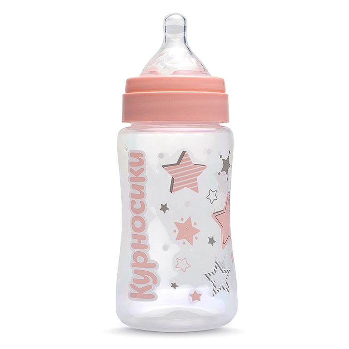 Фото к товару Бутылочка широкое горло с силиконовой соской без ручек "Звезды" розовый, 250 мл Бутылочка широкое горло с силиконовой соской без ручек "Звезды" розовый, 250 мл