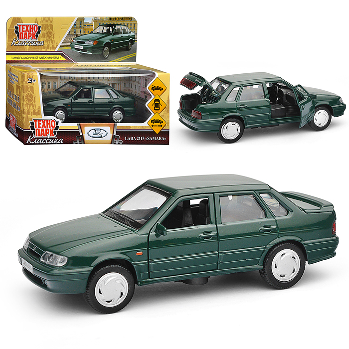 Машина металл ВАЗ-2115 "Самара" 12 см, (двери,темно-зеленый) в коробке Машина металл ВАЗ-2115 "Самара" 12 см, (двери,темно-зеленый) в коробке
