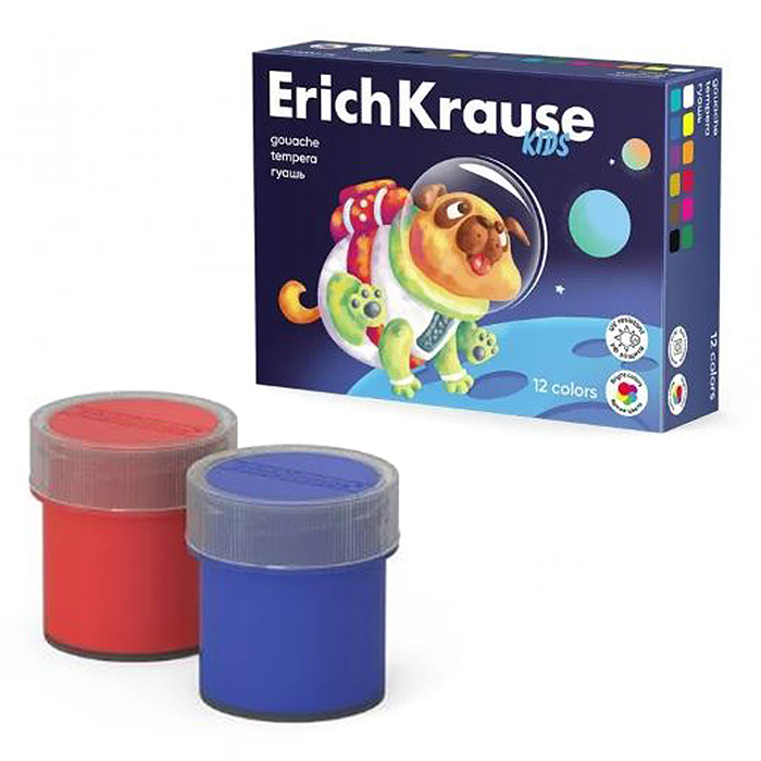 Гуашь "Kids Space Animals" с УФ защитой яркости 12 цветов по 20 мл Гуашь "Kids Space Animals" с УФ защитой яркости 12 цветов по 20 мл