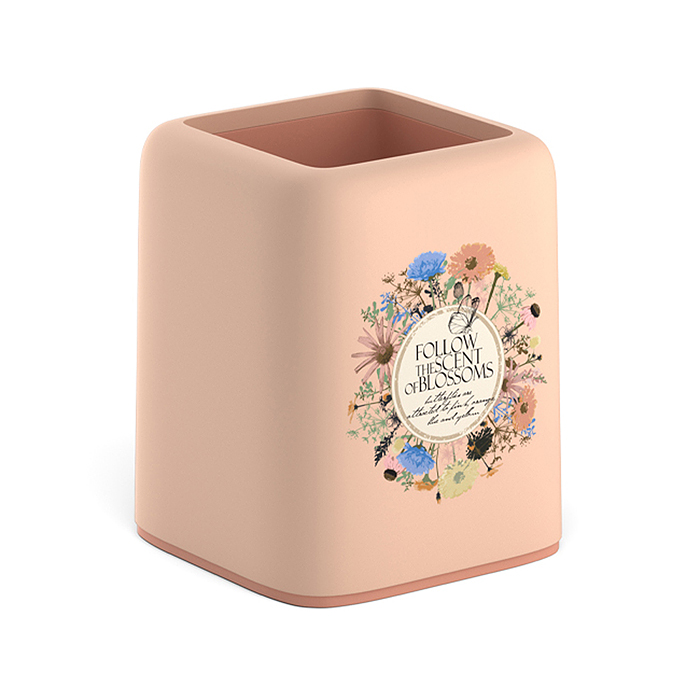 Подставка настольная пластиковая Forte, Wild Flowers, розовая с персиковой вставкой