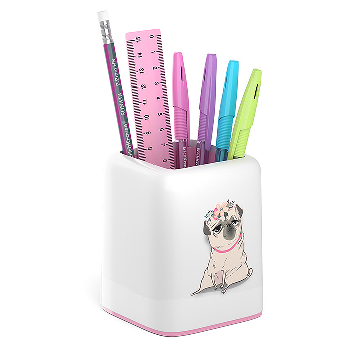 Набор настольный пластиковый Forte, Chilling Dog, белый с розовой вставкой