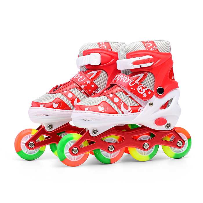 Ролики детские, M, цвет красный, цветные колеса + подарок Шлем.