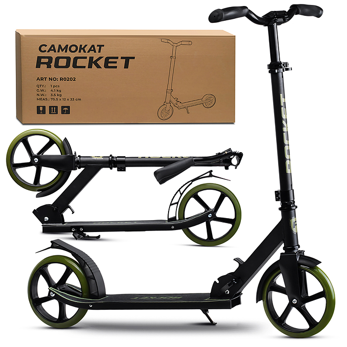 Самокат ROCKET, колеса PU 200 мм, ABEC 7, зеленый Самокат ROCKET, колеса PU 200 мм, ABEC 7, зеленый