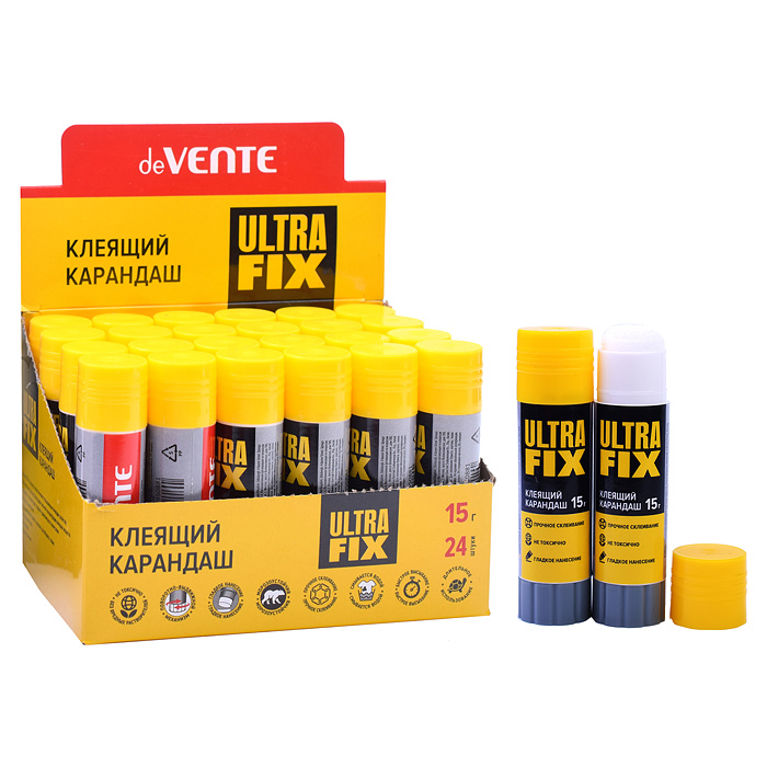 Клеящий карандаш PVA-P основа "Ultra Fix" 15 г в картонном дисплее с пластиковым поддоном Клеящий карандаш PVA-P основа "Ultra Fix" 15 г в картонном дисплее с пластиковым поддоном
