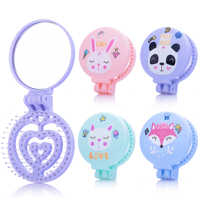 Расческа 00-5423 "Зверушка" Микс, с зеркалом, складное Расческа 00-5423 "Зверушка" Микс, с зеркалом, складное