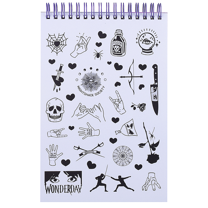 Фото к товару Творческий блокнот cо стикерами и переводными татуировками A5. Wonderday. Творческий блокнот cо стикерами и переводными татуировками A5. Wonderday.
