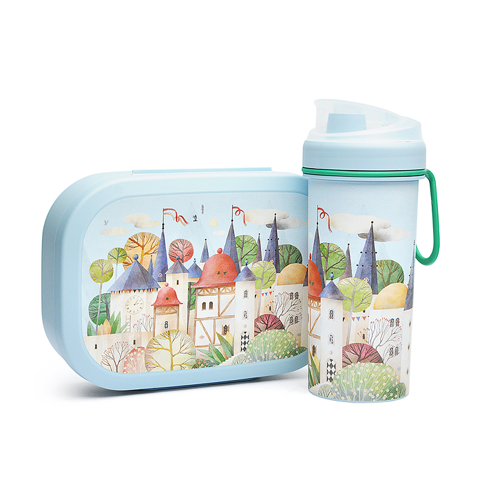 Фото к товару Набор: Ланч-бокс 0,98л и стакан детский с крышкой, петлей и декором 0,4л (Светло-голубой) Набор: Ланч-бокс 0,98л и стакан детский с крышкой, петлей и декором 0,4л (Светло-голубой)