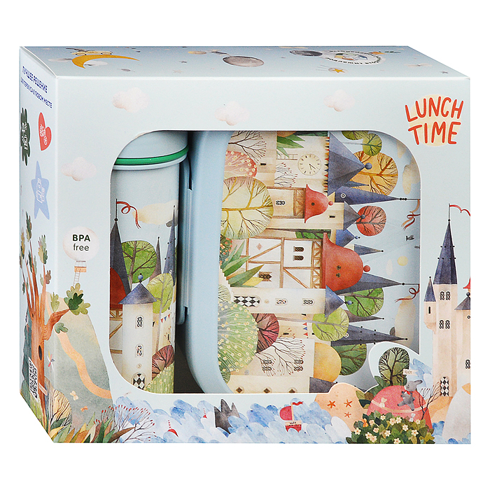 Фото к товару Набор: Ланч-бокс 0,98л и стакан детский с крышкой, петлей и декором 0,4л (Светло-голубой) Набор: Ланч-бокс 0,98л и стакан детский с крышкой, петлей и декором 0,4л (Светло-голубой)