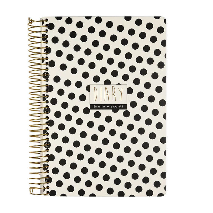 Ежедневник на золотом гребне «Cute diary» А5, BV, 136 л, "Black&White. Горошек"