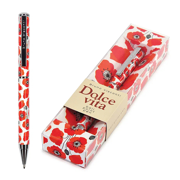 Ручка "Dolce vita. Маки" шариковая, металлический корпус, 0,7 мм, синяя