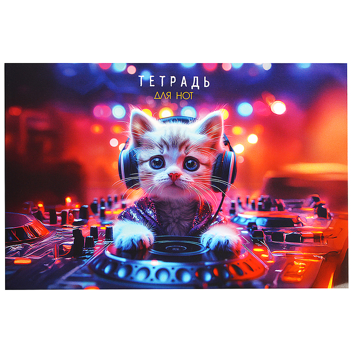 Тетрадь для нот А5, 16 л., горизонталь "Котенок-диджей"