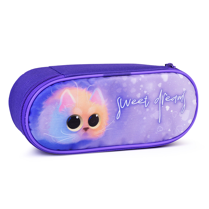 Пенал-косметичка, жесткий, объемный с дизайном, внутренняя планка, печать на ткани "Сказочный котик"