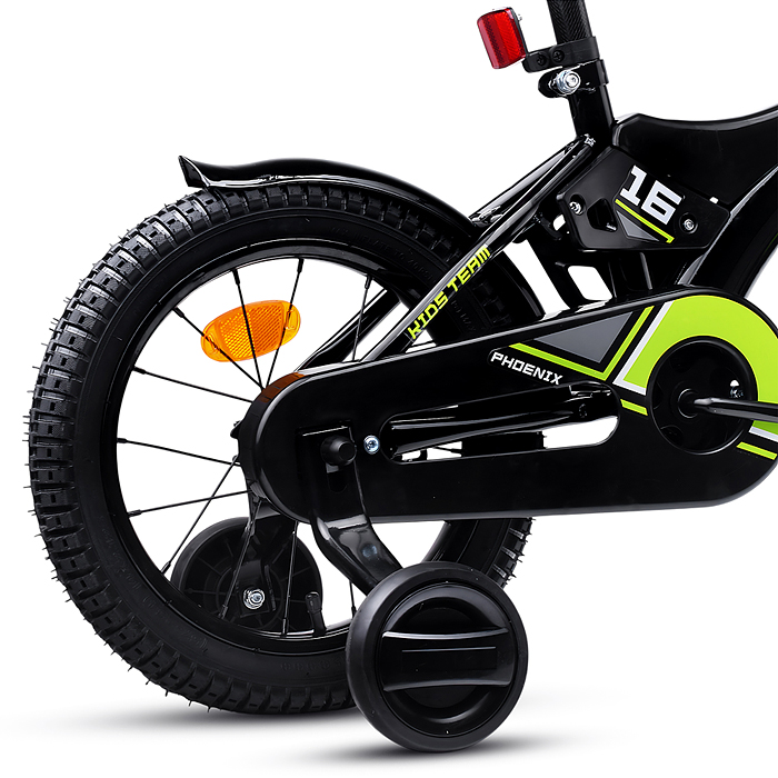 Фото к товару Велосипед 16" Rocket Phoenix, цвет черно/зеленый Велосипед 16" Rocket Phoenix, цвет черно/зеленый