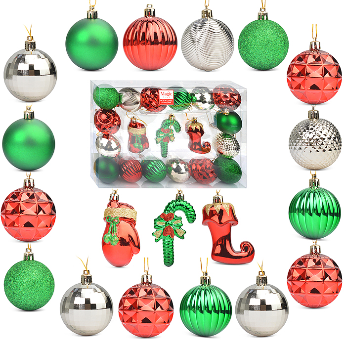 Новогоднее подвесное украшение из полистирола в ассортименте, набор из 19 штук (шар: 7 см - 3 шт, 6 Новогоднее подвесное украшение из полистирола в ассортименте, набор из 19 штук (шар: 7 см - 3 шт, 6