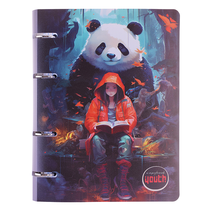 Тетрадь 80л. "Аниме. Девочка и панда" А5 на кольцах пластиковая обложка