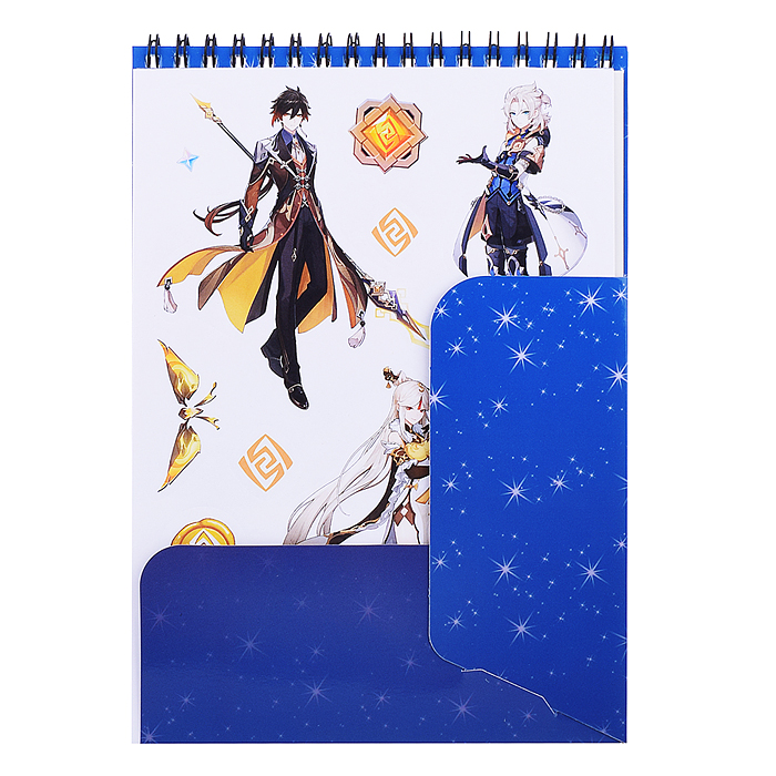 Фото к товару Творческий блокнот cо стикерами и переводными татуировками A5. Геншин. Таинственные секреты. Творческий блокнот cо стикерами и переводными татуировками A5. Геншин. Таинственные секреты.