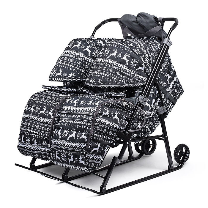 Санки-коляска Близняшки олени на черном В КОРОБКЕ Санки-коляска Близняшки олени на черном В КОРОБКЕ