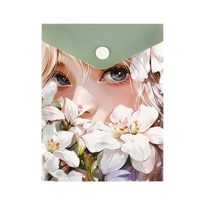 Папка конверт на кнопке А6 пластиковая "Девушка в лилиях"