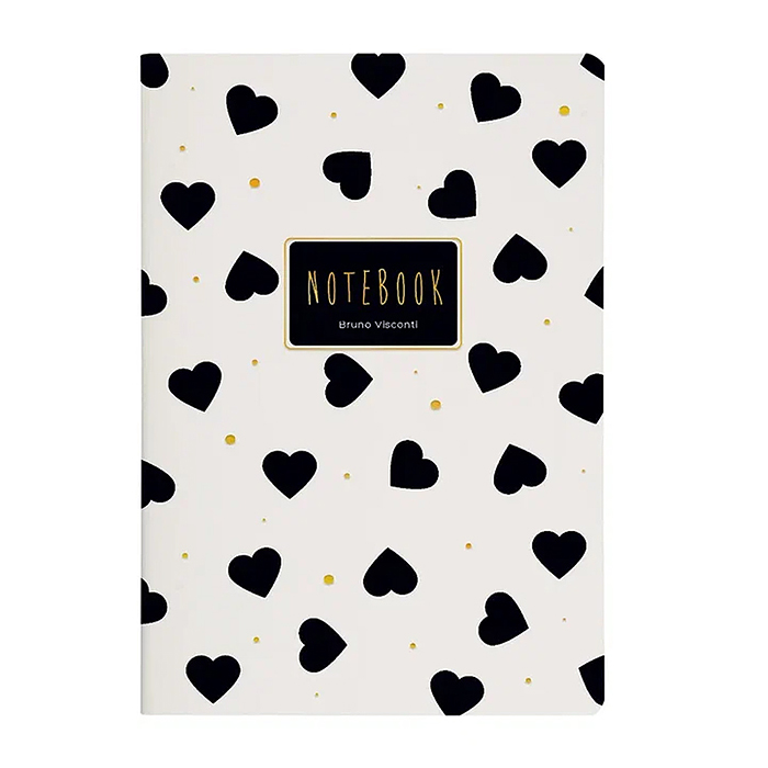 Записная книжка  из экокожи 60 л. линейка "Black&White.Сердечки"