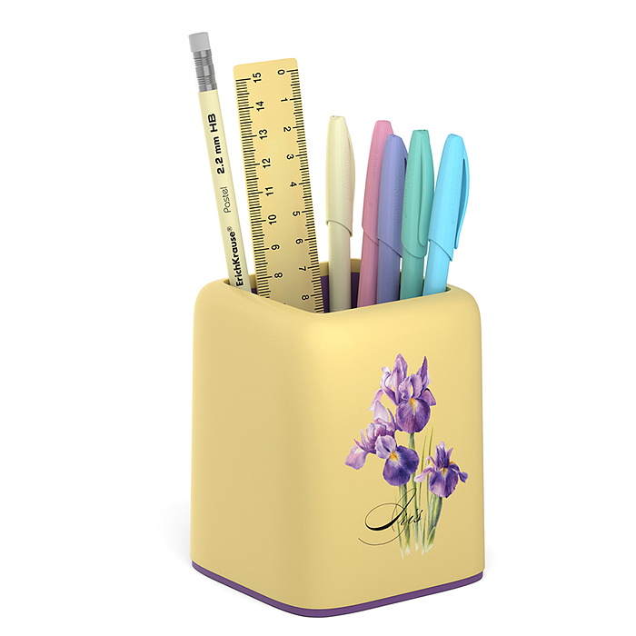 Набор настольный пластиковый Forte, Iris, желтый с фиолетовой вставкой