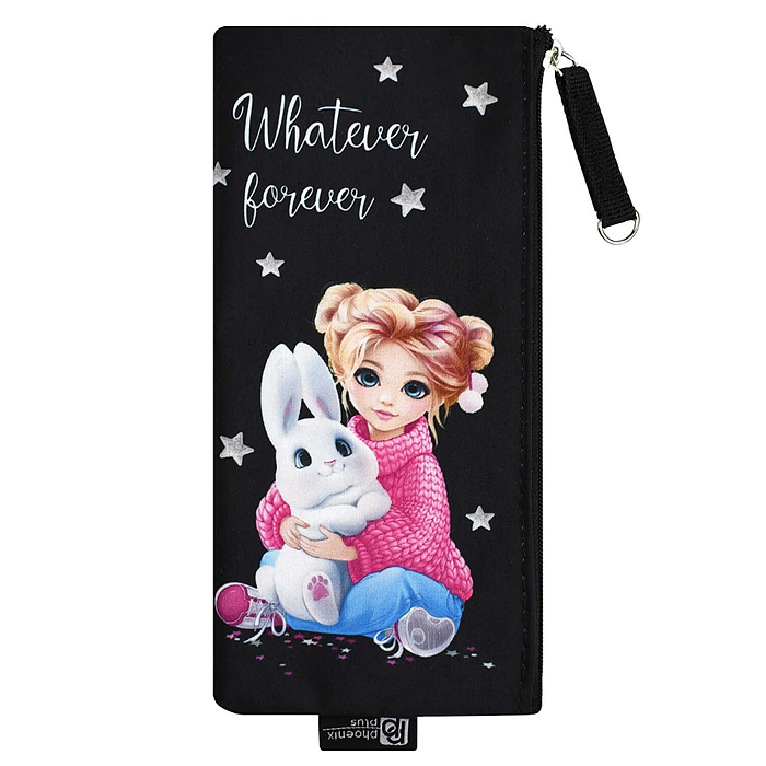 Пенал школьный "Девочка и зайка" (без наполнения, 19.5х9 см, микрофибра на ПВХ-основе)