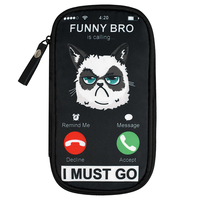 Пенал школьный "Хмурый кот" 11x20x2см, полиэстер, молния, сублимационная печатать