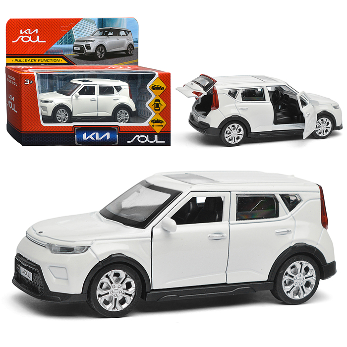 Машина металл KIA soul длина 12 см, двери, багаж., инерц, белый Машина металл KIA soul длина 12 см, двери, багаж., инерц, белый