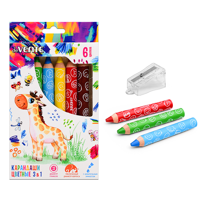 Карандаши цветные "Jumbo 3 in 1" 06 цветов, супер мягкие, с акварельным эффектом