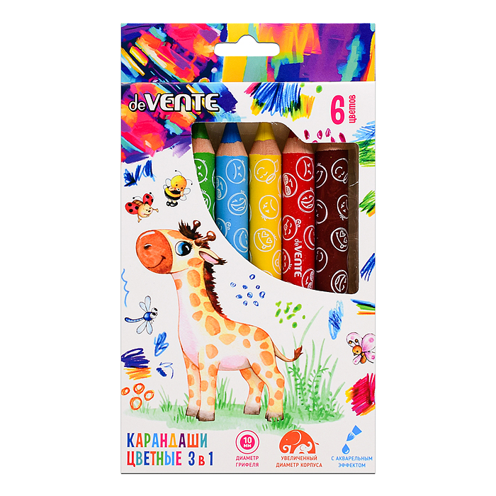 Фото к товару Карандаши цветные "Jumbo 3 in 1" 06 цветов, супер мягкие, с акварельным эффектом Карандаши цветные "Jumbo 3 in 1" 06 цветов, супер мягкие, с акварельным эффектом