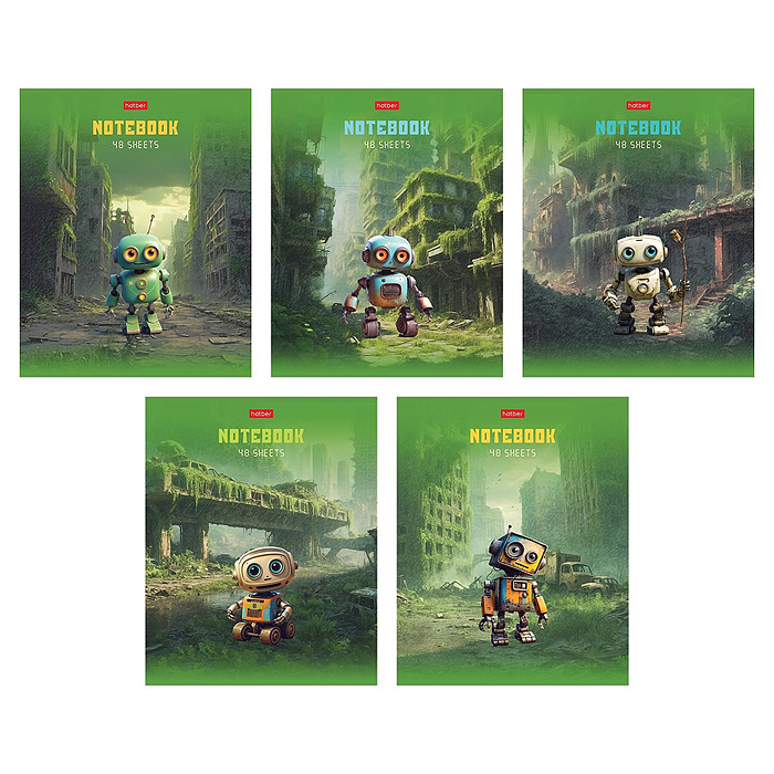 Тетрадь 48л. клетка "Мини дроиды" А5ф, на скобе Тетрадь 48л. клетка "Мини дроиды" А5ф, на скобе