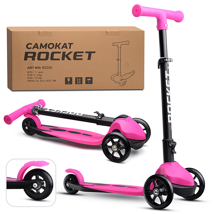 Самокат трёхколёсный R0205 ROCKET колёса PU, цвет розовый Самокат трёхколёсный R0205 ROCKET колёса PU, цвет розовый