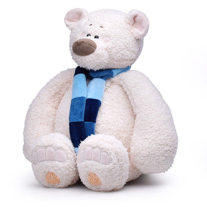 Медведь Тато с шарфом, сине-голубой, 37см