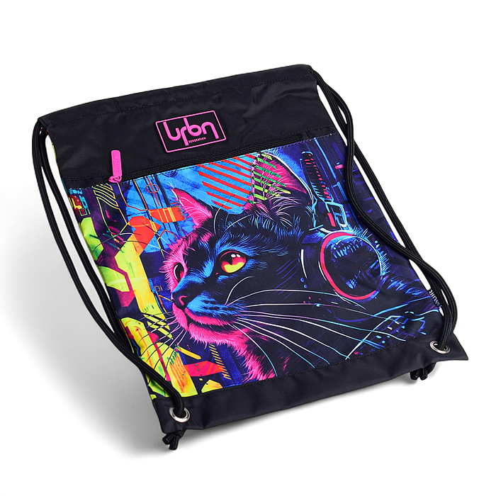 Сумка для сменной обуви и спортивных секций "Label. Cyber Cat" 33x46 см, плотный износостой