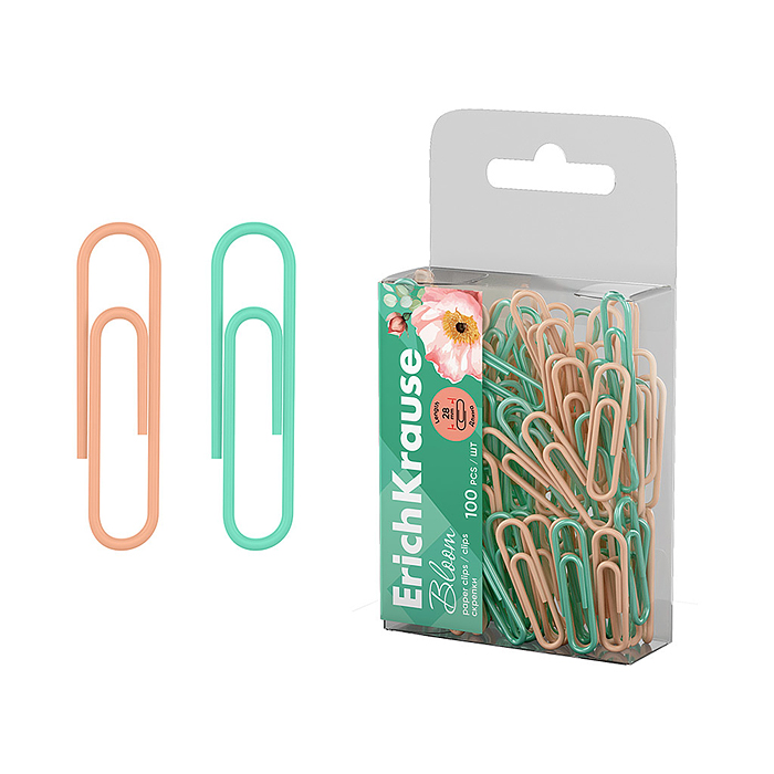 Скрепки металлические с виниловым покрытием Pastel Bloom, 28мм, ассорти (в пэт-боксе по 